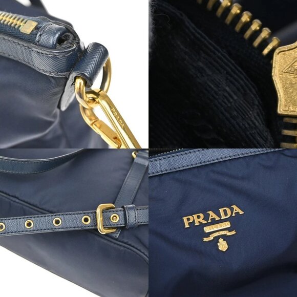 PRADA Logo 2Way Shoulder Hand Bag Nylon Leather Navy Blue GHW - Picture 9 of 16